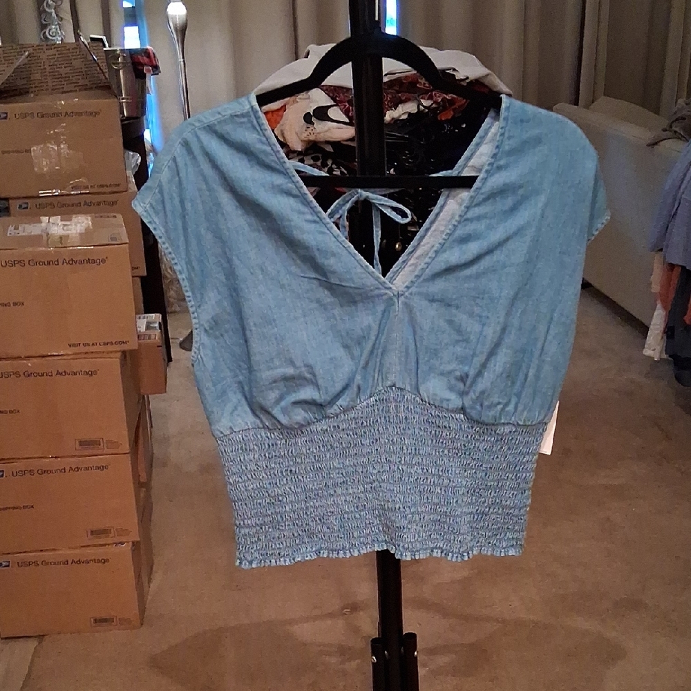 Old Navy Denim Blue Smocked Top